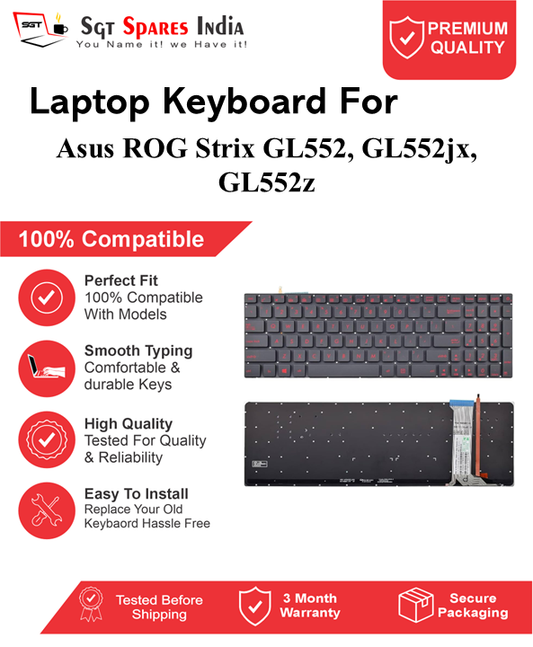Asus ROG Strix GL552, GL552jx, GL552z Black, Red With Backlight Laptop Keyboard Compatible Replacement