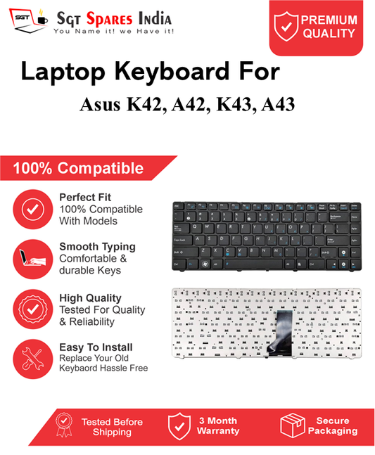 Asus K42, A42, K43, A43 Black without backlight Laptop Keyboard Compatible Replacement