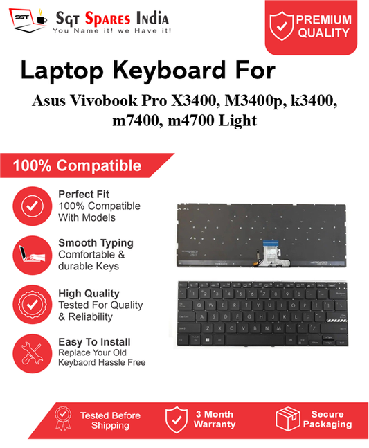 Asus Vivobook Pro X3400, M3400p, k3400, m7400, m4700 Light Black With Backlight Laptop Keyboard Compatible Replacement