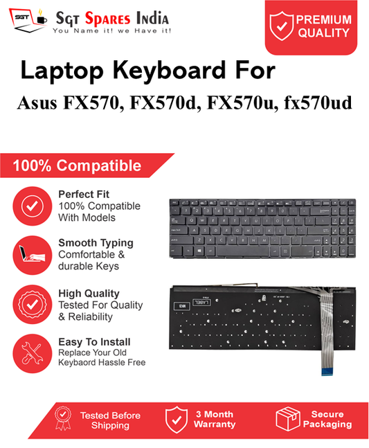 Asus FX570, FX570d, FX570u, fx570ud Black With Backlight Laptop Keyboard Compatible Replacement