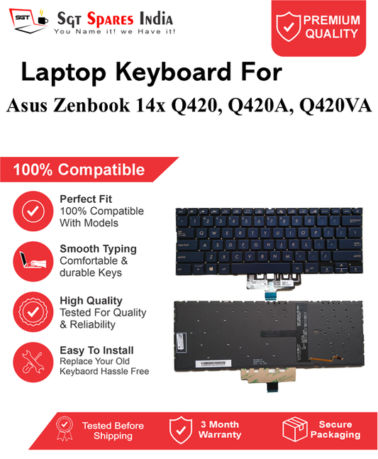 Asus Zenbook 14x Q420, Q420A, Q420VA Black With Backlight Laptop Keyboard Compatible Replacement