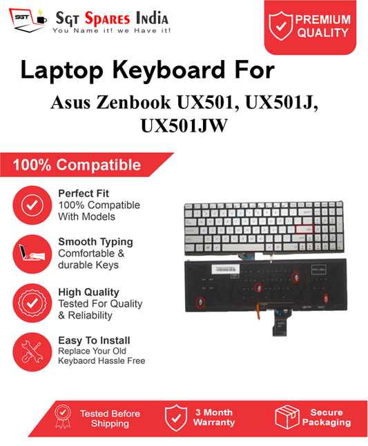 Asus Zenbook UX501, UX501J, UX501JW silver With Backlight Laptop Keyboard Compatible Replacement