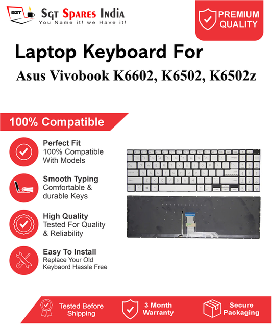 Asus Vivobook K6602, K6502, K6502z silver With Backlight and Without Backlight Laptop Keyboard Compatible Replacement