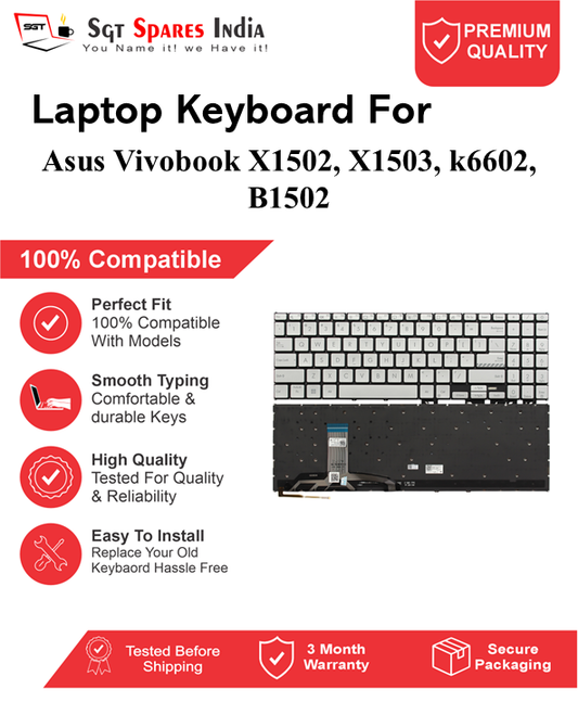 Asus Vivobook X1502, X1503, k6602, B1502 silver With Backlight and Without Backlight Laptop Keyboard Compatible Replacement