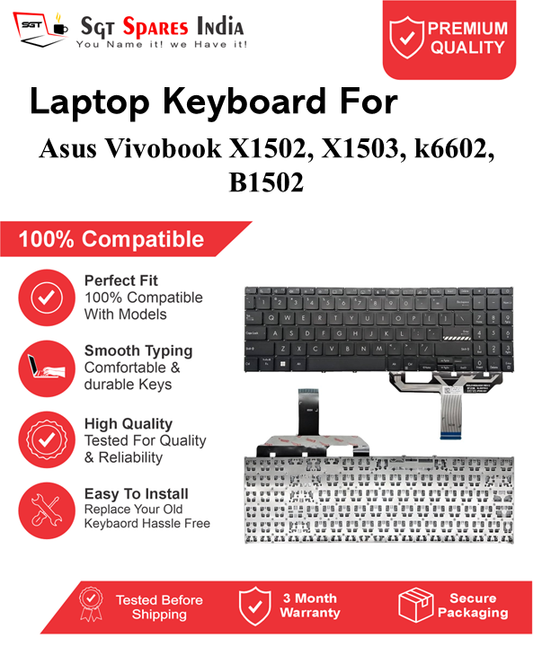 Asus Vivobook X1502, X1503, k6602, B1502 Black With Backlight and Without Backlight Laptop Keyboard Compatible Replacement