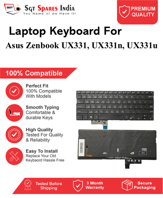 Asus Zenbook UX331, UX331n, UX331u Black With Backlight Laptop Keyboard Compatible Replacement