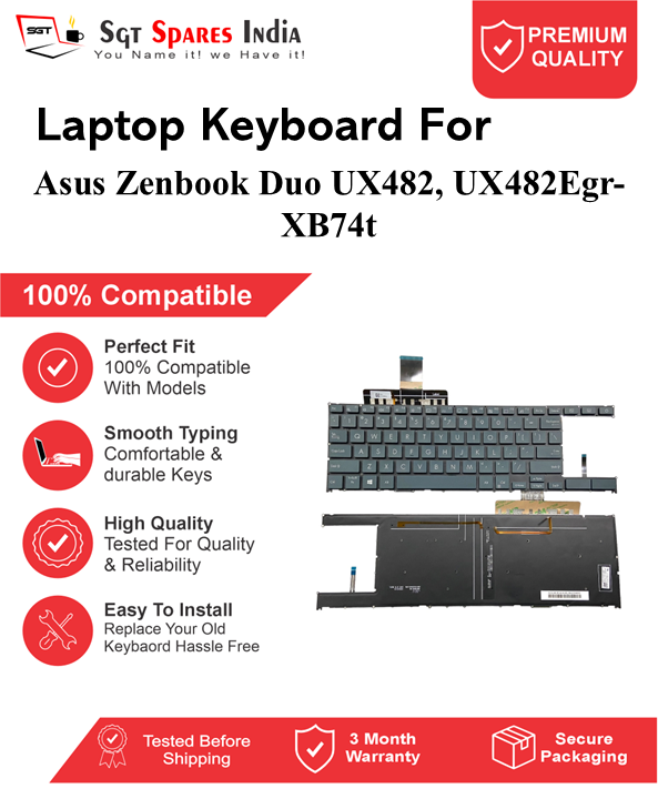 Asus Zenbook Duo UX482, UX482Egr-XB74t Black With Backlight Laptop Keyboard Compatible Replacement