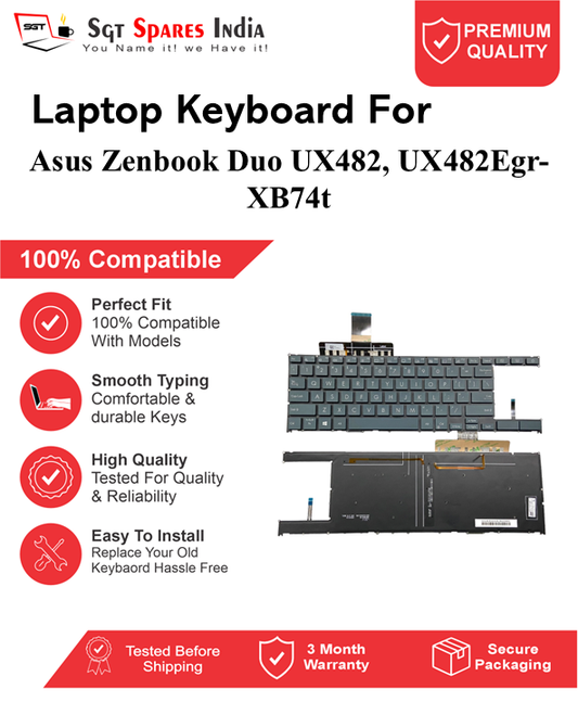 Asus Zenbook Duo UX482, UX482Egr-XB74t Black With Backlight Laptop Keyboard Compatible Replacement