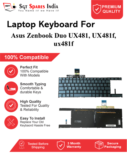 Asus Zenbook Duo UX481, UX481f, ux481f Black With Backlight Laptop Keyboard Compatible Replacement