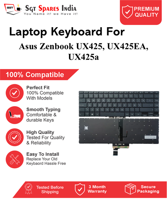 Asus Zenbook UX425, UX425EA, UX425a Black With Backlight Laptop Keyboard Compatible Replacement