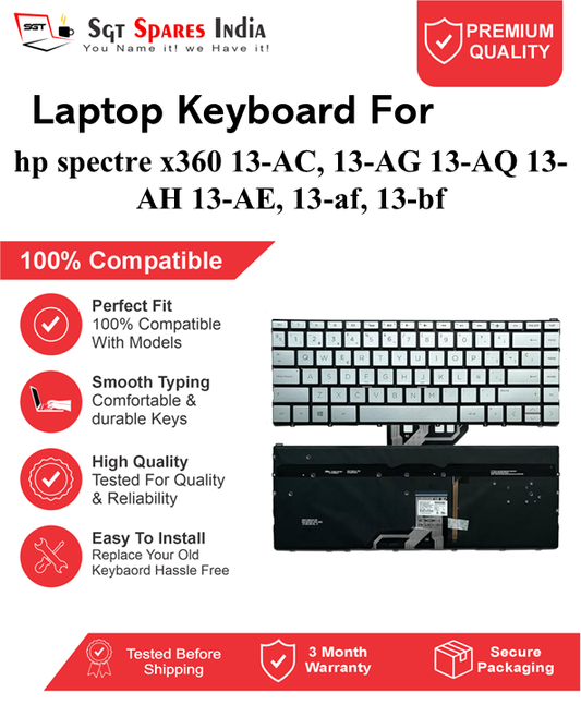 hp spectre x360-13-AC, 13-AG 13-AQ 13-AH 13-AE, 13-af, 13-bf silver With Backlight Laptop Keyboard Compatible Replacement