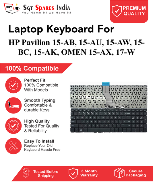 HP Pavilion 15-AB, 15-AU, 15-AW, 15-BC, 15-AK, OMEN 15-AX, 17-W Black With Backlight and Without Backlight Laptop Keyboard Compatible Replacement