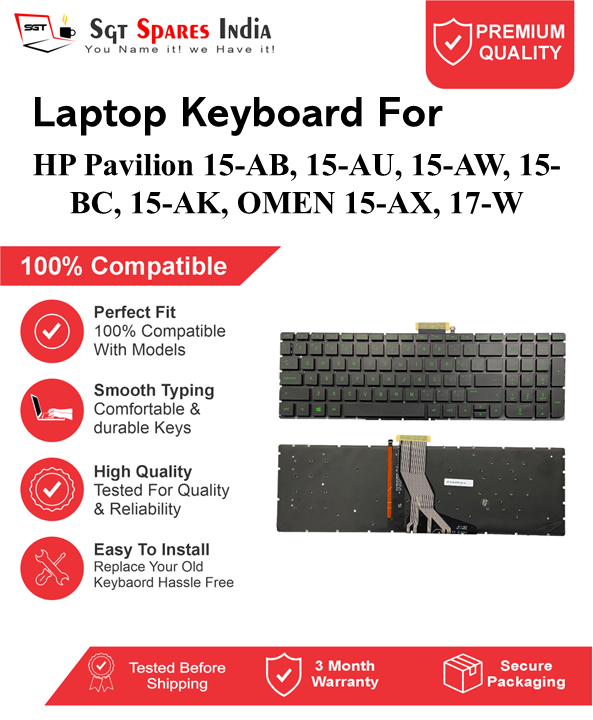 HP Pavilion 15-AB, 15-AU, 15-AW, 15-BC, 15-AK, OMEN 15-AX, 17-W green With Backlight and Without Backlight Laptop Keyboard Compatible Replacement
