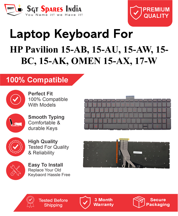 HP Pavilion 15-AB, 15-AU, 15-AW, 15-BC, 15-AK, OMEN 15-AX, 17-W red With Backlight and Without Backlight Laptop Keyboard Compatible Replacement