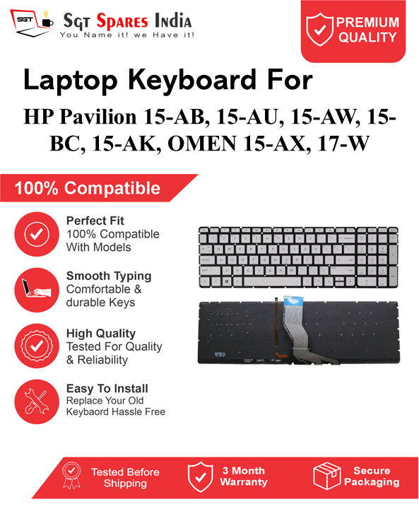 HP Pavilion 15-AB, 15-AU, 15-AW, 15-BC, 15-AK, OMEN 15-AX, 17-W silver With Backlight and Without Backlight Laptop Keyboard Compatible Replacement