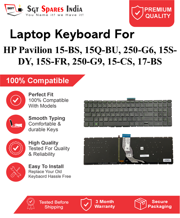 HP Pavilion 15-BS, 15Q-BU, 250-G6, 15S-DY, 15S-FR, 250-G9, 15-CS, 17-BS green With Backlight and Without Backlight Laptop Keyboard Compatible Replacement