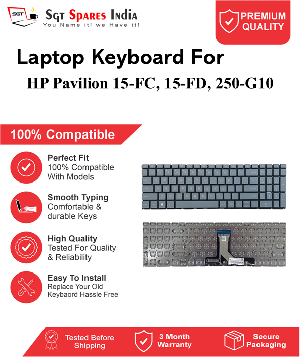 HP Pavilion 15-FC, 15-FD, 250-G10 gray With Backlight Laptop Keyboard Compatible Replacement