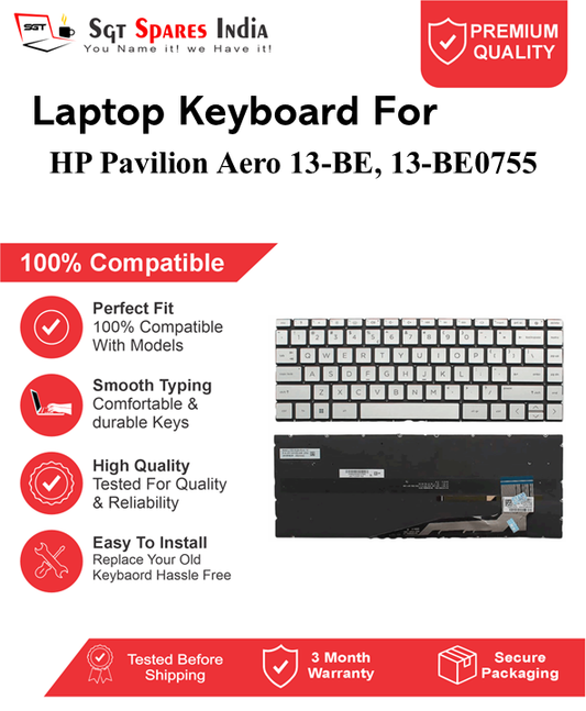 HP Pavilion Aero 13-BE, 13-BE0755 silver With Backlight Laptop Keyboard Compatible Replacement