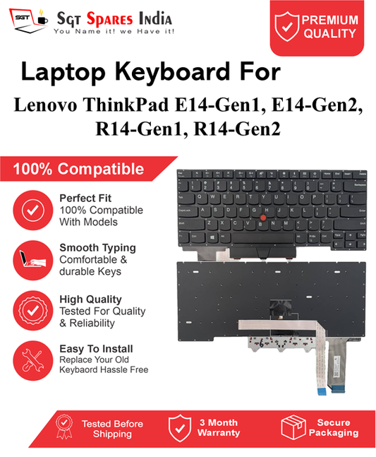 Lenovo ThinkPad E14-Gen1, E14-Gen2, R14-Gen1, R14-Gen2 Black With Backlight and Without Backlight Laptop Keyboard Compatible Replacement