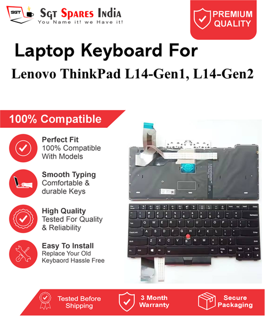 Lenovo ThinkPad L14-Gen1, L14-Gen2 Black With Backlight and Without Backlight Laptop Keyboard Compatible Replacement