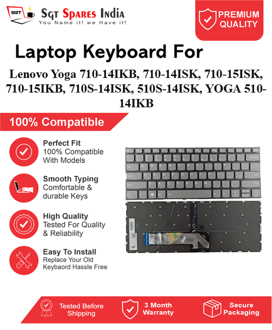Lenovo Yoga 710-14IKB, 710-14ISK, 710-15ISK, 710-15IKB, 710S-14ISK, 510S-14ISK, YOGA 510-14IKB gray With Backlight and Without Backlight Laptop Keyboard Compatible Replacement