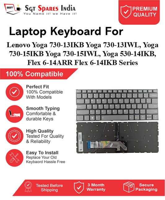 Lenovo Yoga 730-13IKB Yoga 730-13IWL, Yoga 730-15IKB Yoga 730-15IWL, Yoga 530-14IKB, Flex 6-14ARR Flex 6-14IKB Series gray With Backlight and Without Backlight Laptop Keyboard Compatible Replacement