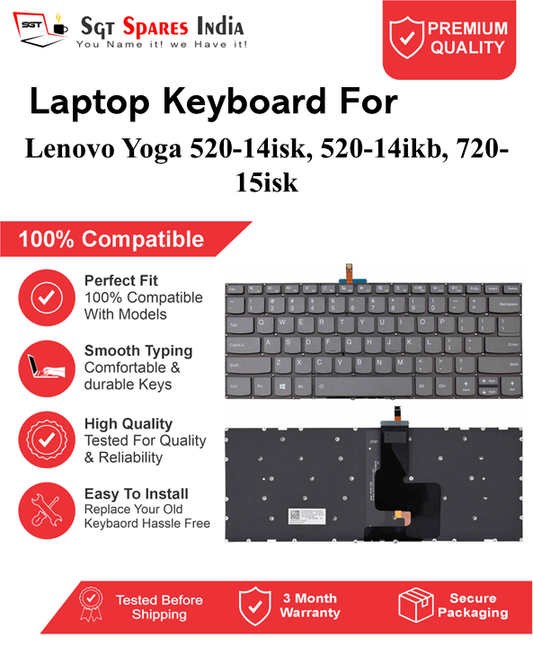 Lenovo Yoga 520-14isk, 520-14ikb, 720-15isk Black With Backlight and Without Backlight Laptop Keyboard Compatible Replacement