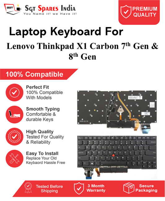 Lenovo Thinkpad X1-Carbon 7th-Gen, 8th-Gen Black With Backlight Laptop Keyboard Compatible Replacement