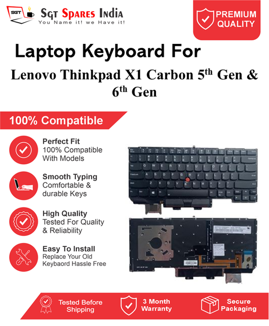 Lenovo Thinkpad X1-Carbon 5th-Gen, 6th-Gen Black With Backlight Laptop Keyboard Compatible Replacement