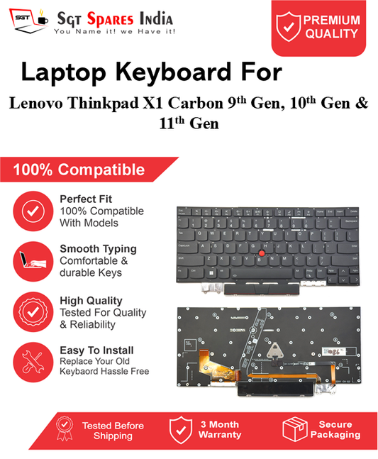 Lenovo Thinkpad X1-Carbon 9th-Gen, 10th-Gen, 11th-Gen Black With Backlight Laptop Keyboard Compatible Replacement