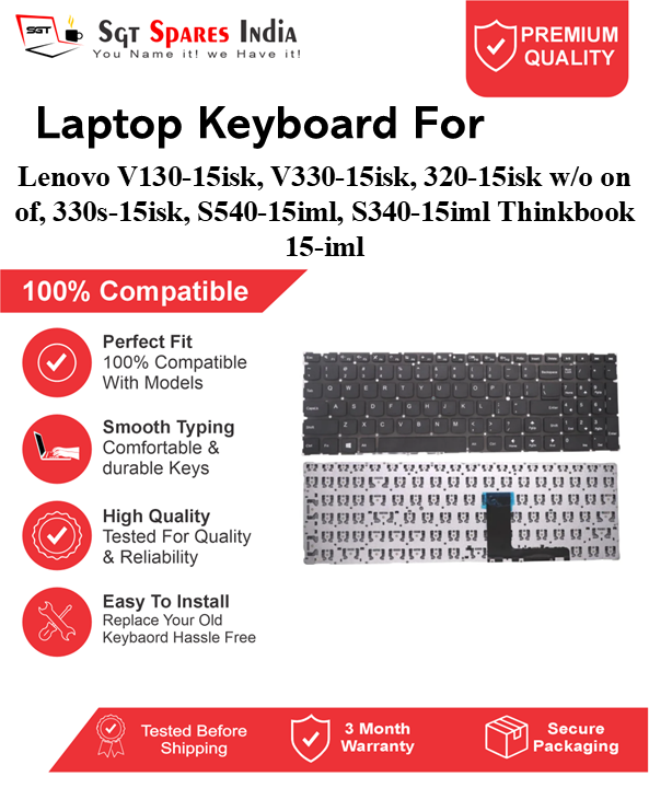 Lenovo Ideapad V130-15isk, V330-15isk, 320-15isk w/o on of, 330s-15isk, S540-15iml, S340-15iml Thinkbook 15-iml Black With Backlight and Without Backlight Laptop Keyboard Compatible Replacement