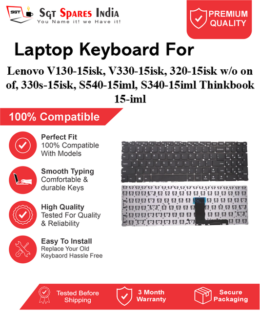 Lenovo Ideapad V130-15isk, V330-15isk, 320-15isk w/o on of, 330s-15isk, S540-15iml, S340-15iml Thinkbook 15-iml Black With Backlight and Without Backlight Laptop Keyboard Compatible Replacement