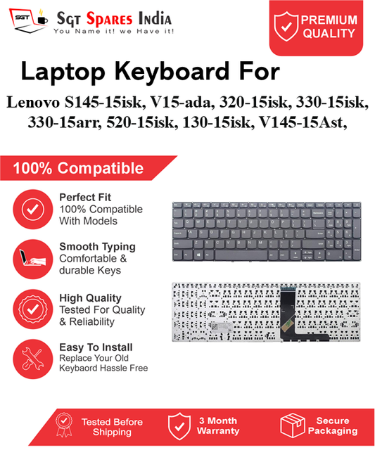 Lenovo Ideapad S145-15isk, V15-ada, 320-15isk, 330-15isk, 330-15arr, 520-15isk, 130-15isk, V145-15Ast, Black With Backlight and Without Backlight Laptop Keyboard Compatible Replacement