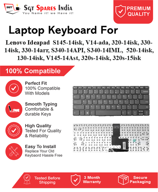 Lenovo Ideapad S145-14isk, V14-ada, 320-14isk, 330-14isk, 330-14arr, S340-14API, S340-14IML, 520-14isk, 130-14isk, V145-14Ast, 320s-14isk, 320s-15isk Black With Backlight and Without Backlight Laptop Keyboard Compatible Replacement