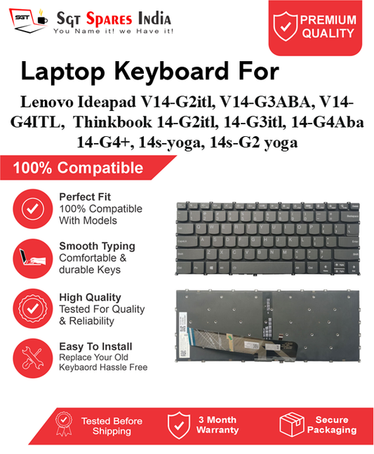 Lenovo Ideapad V14-G2itl, V14-G3ABA, V14-G4ITL, Thinkbook 14-G2itl, 14-G3itl, 14-G4Aba 14-G4+, 14s-yoga, 14s-G2 yoga Black With Backlight and Without Backlight Laptop Keyboard Compatible Replacement
