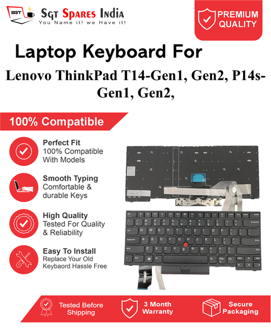 Lenovo ThinkPad T14-Gen1, Gen2, P14s-Gen1, Gen2, Black With Backlight and Without Backlight Laptop Keyboard Compatible Replacement