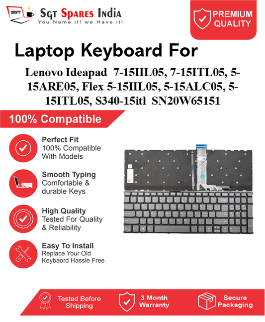 Lenovo Ideapad 7-15IIL05, 7-15ITL05, 5-15ARE05, Flex 5-15IIL05, 5-15ALC05, 5-15ITL05, S340-15itl SN20W65151 Black With Backlight and Without Backlight Laptop Keyboard Compatible Replacement