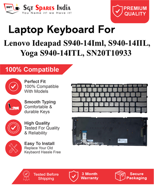 Lenovo Ideapad S940-14Iml, S940-14IIL, Yoga S940-14ITL, SN20T10933 Black With Backlight Laptop Keyboard Compatible Replacement