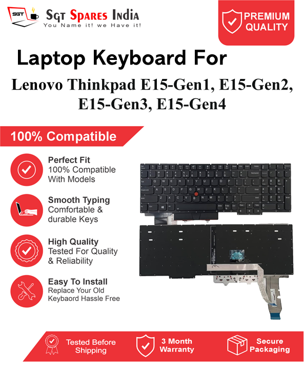 Lenovo Thinkpad E15-Gen1, E15-Gen2, E15-Gen3, E15-Gen4 Black With Backlight and Without Backlight Laptop Keyboard Compatible Replacement
