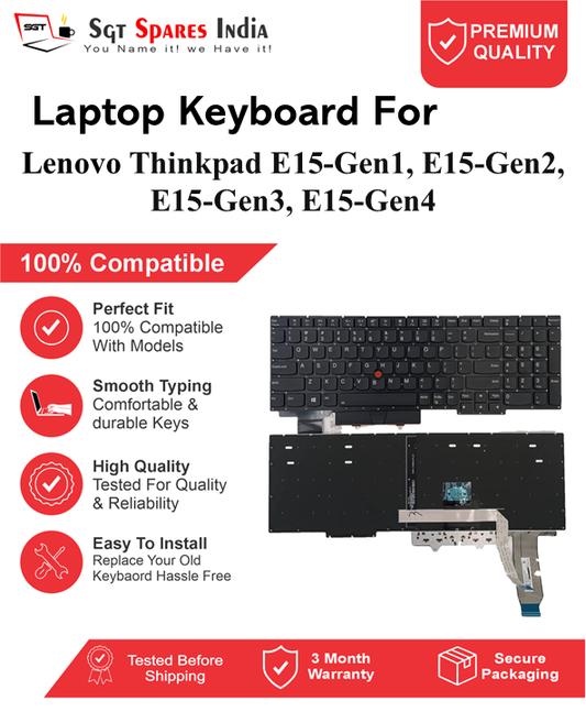 Lenovo Thinkpad E15-Gen1, E15-Gen2, E15-Gen3, E15-Gen4 Black With Backlight and Without Backlight Laptop Keyboard Compatible Replacement