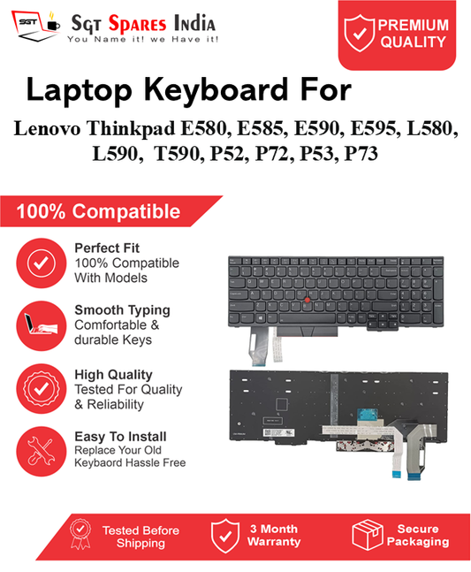 Lenovo Thinkpad E580, E585, E590, E595, L580, L590, T590, P52, P72, P53, P73 Black With Backlight and Without Backlight Laptop Keyboard Compatible Replacement