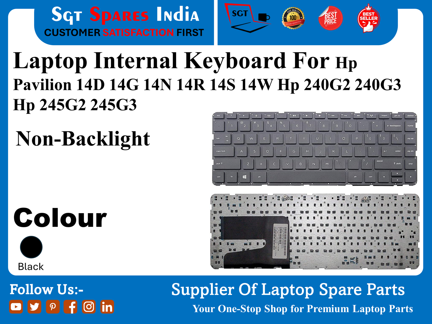 Laptop Internal Keyboard For Hp Pavilion 14D 14G 14N 14R 14S 14W Hp 240G2 240G3 Hp 245G2 245G3 Non-Backlight Colour Black