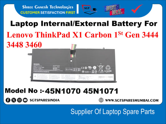 Laptop Internal Compatible Battery For Lenovo ThinkPad X1 Carbon 1St Gen 3444 3448 3460 Model No :-45N1070 45N1071