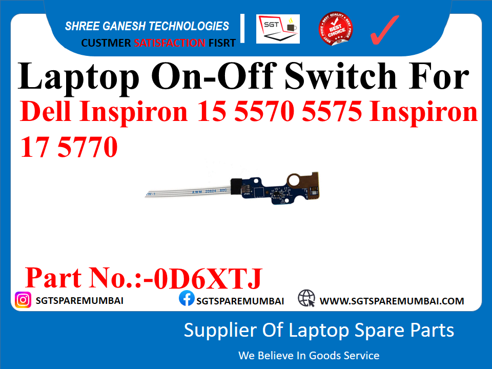 Laptop On-Off Switch For Dell Inspiron 15 5570 5575 Inspiron 175770  Part No.:-0D6XTJ