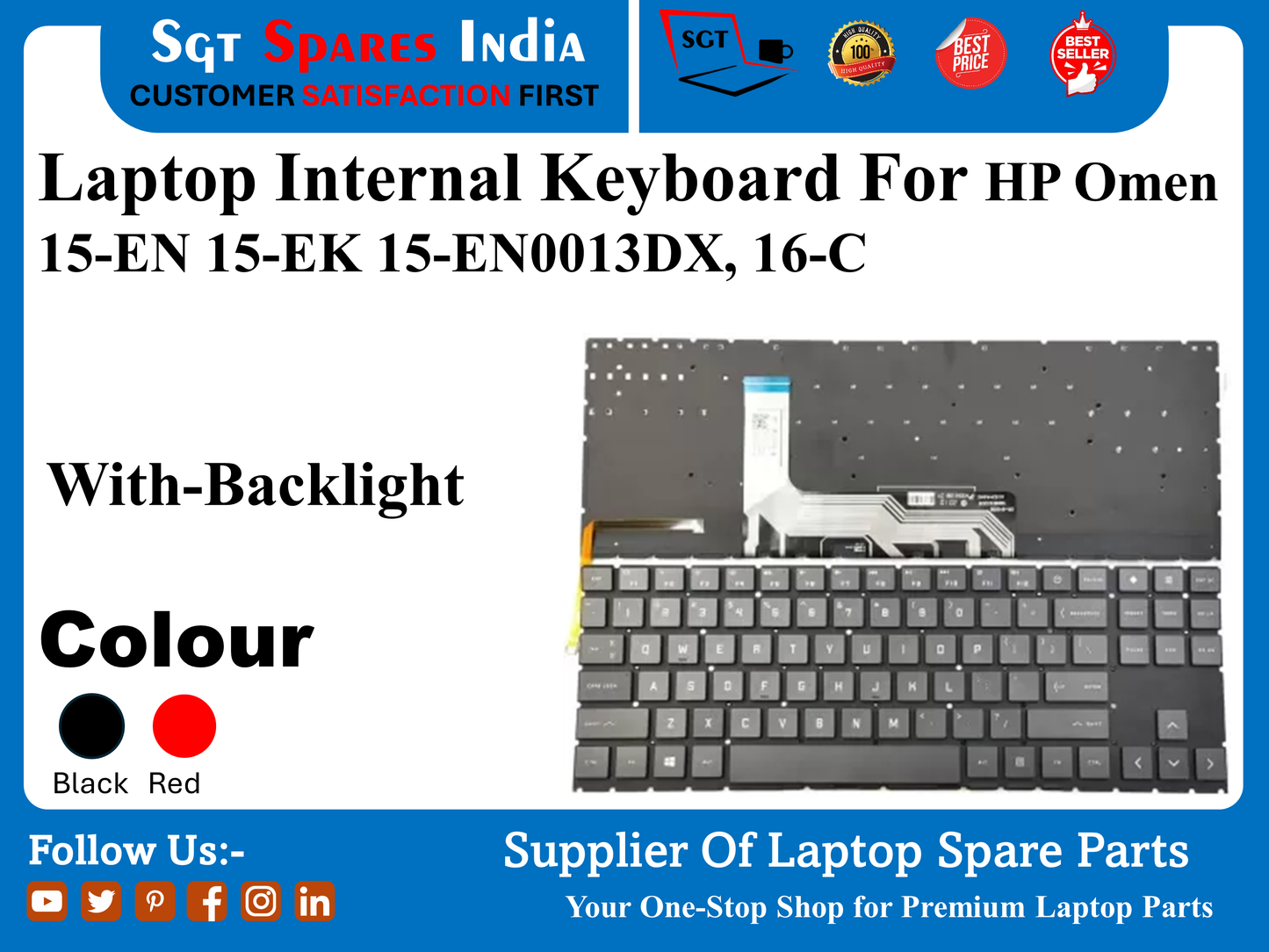 Laptop Internal Keyboard For HP Omen 15-EN 15-EK 15-EN0013DX, 16-C With-Backlight Colour Black Red