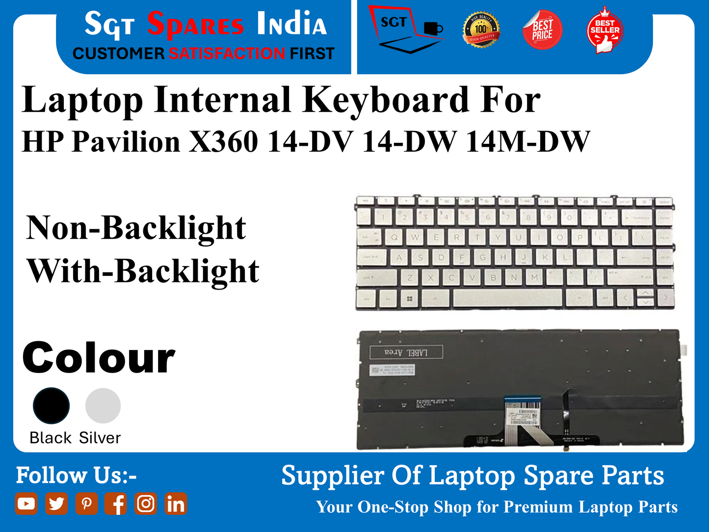 Laptop Internal Keyboard For HP Pavilion X360 14-DV 14-DW 14M-DW Non-Backlight With-Backlight Colour Black Silver