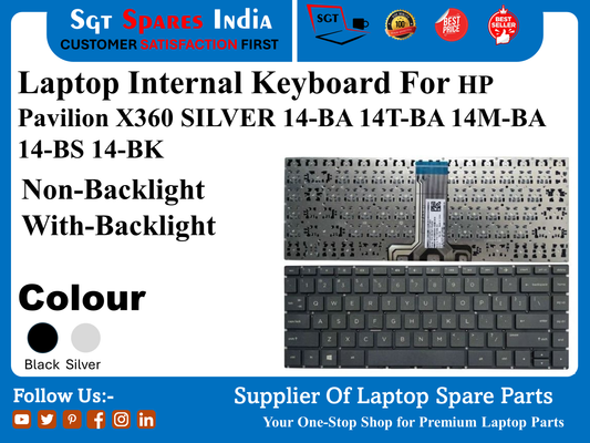 Laptop Internal Keyboard For HP Pavilion X360 SILVER 14-BA 14T-BA 14M-BA 14-BS 14-BK Non-Backlight With-Backlight Colour Black Silver