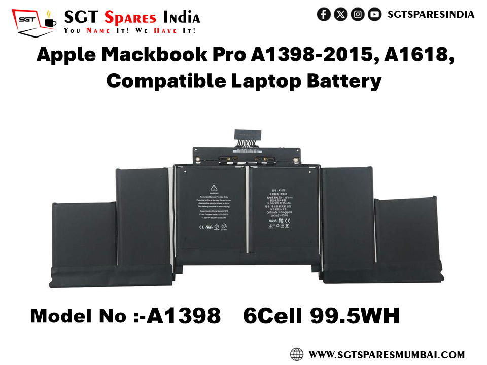 A1398  FOR  Apple Mackbook Pro A1398-2015, A1618, Compatible Laptop Battery