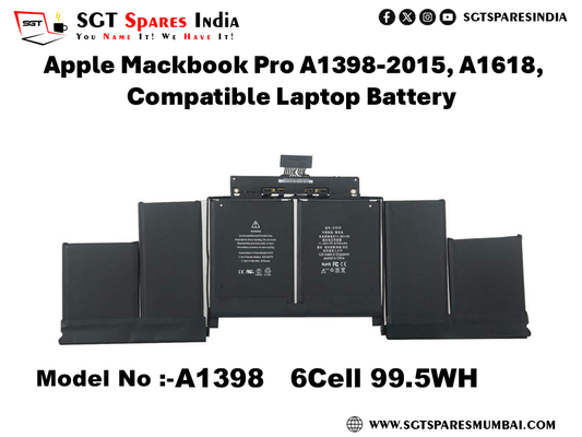A1398  FOR  Apple Mackbook Pro A1398-2015, A1618, Compatible Laptop Battery
