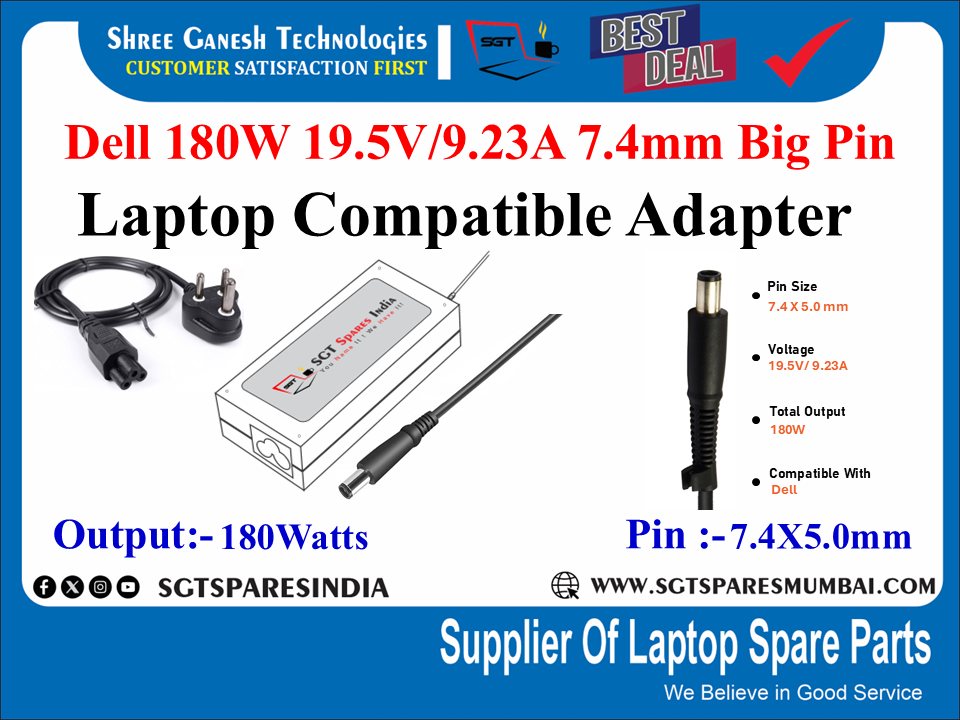 Dell 180W 19.5V/9.23A 7.4mm Big Pin Laptop Compatible adapter